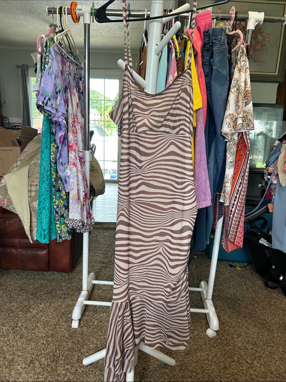 wild fable Brown and Cream Zebra-Print Maxi Slip Dress Size XL